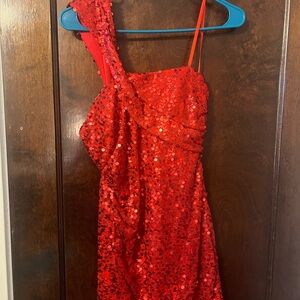 Homecoming Red Sequin One-Shoulder Dress